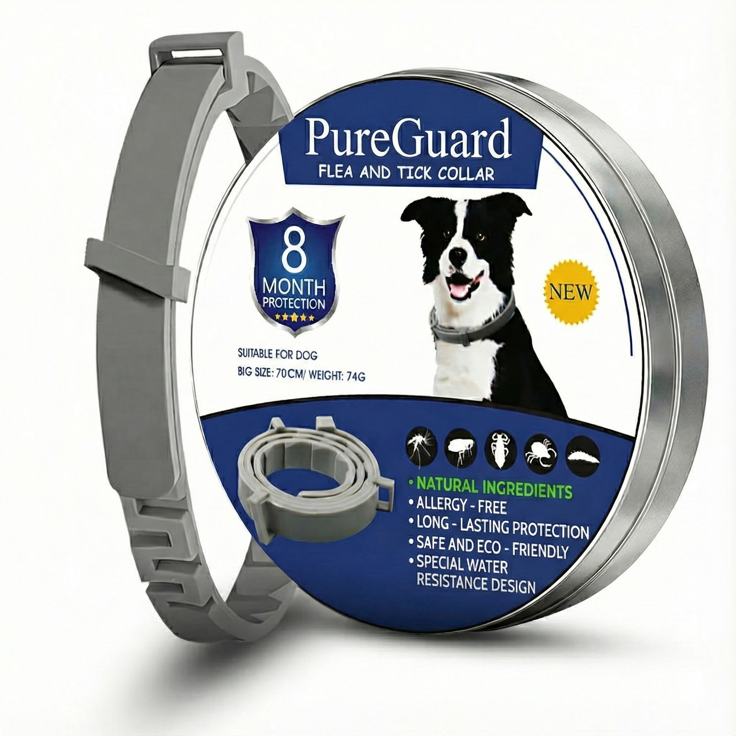 PureGuard™ - 08 Months Natural Flea and Tick Collar for Dogs